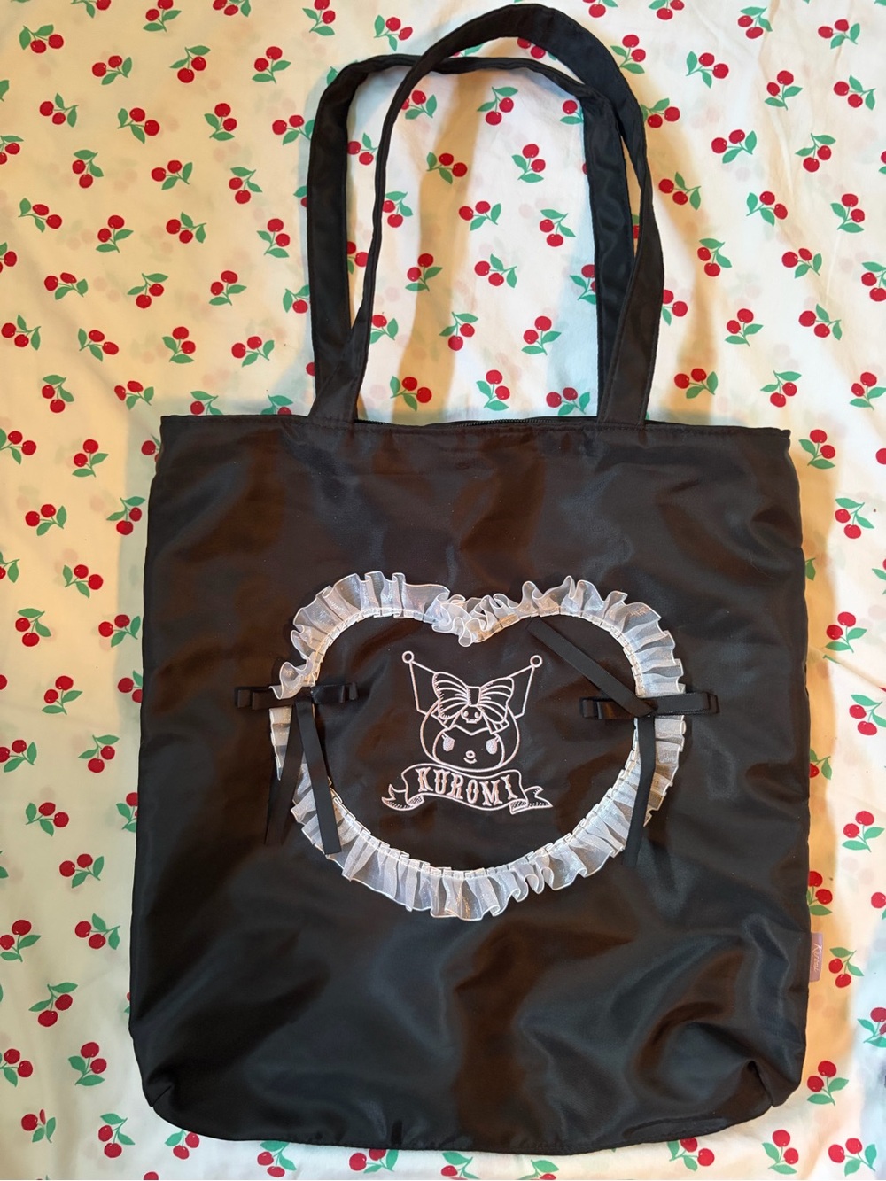 Sanrio Kuromi Black Tote with White Frill Heart